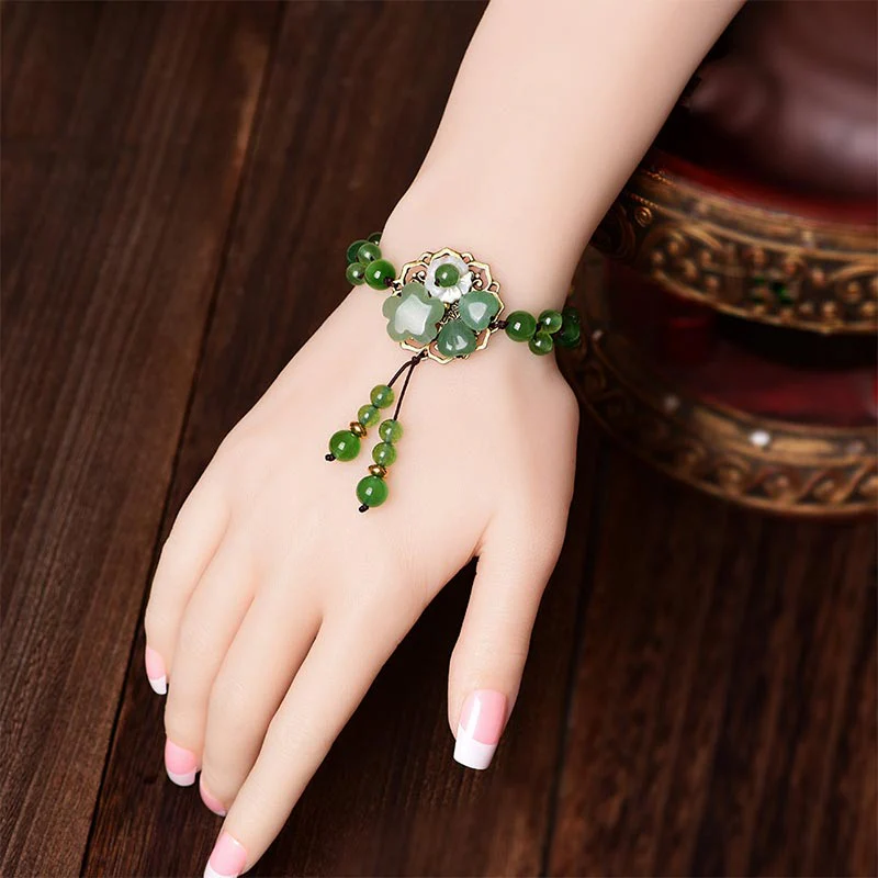 Braccialetto con fiori pendenti in giada verde naturale Buddha Stones Luck - Image 14