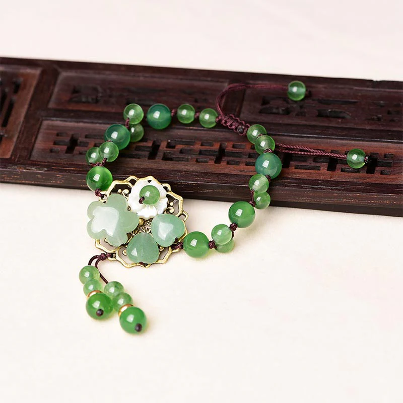 Braccialetto con fiori pendenti in giada verde naturale Buddha Stones Luck - Image 15