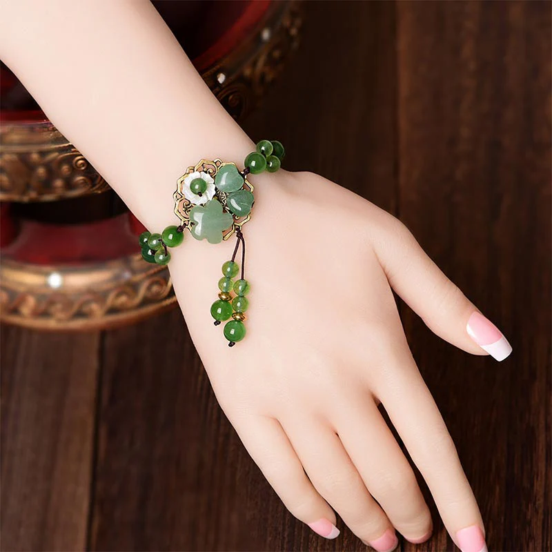 Braccialetto con fiori pendenti in giada verde naturale Buddha Stones Luck - Image 16