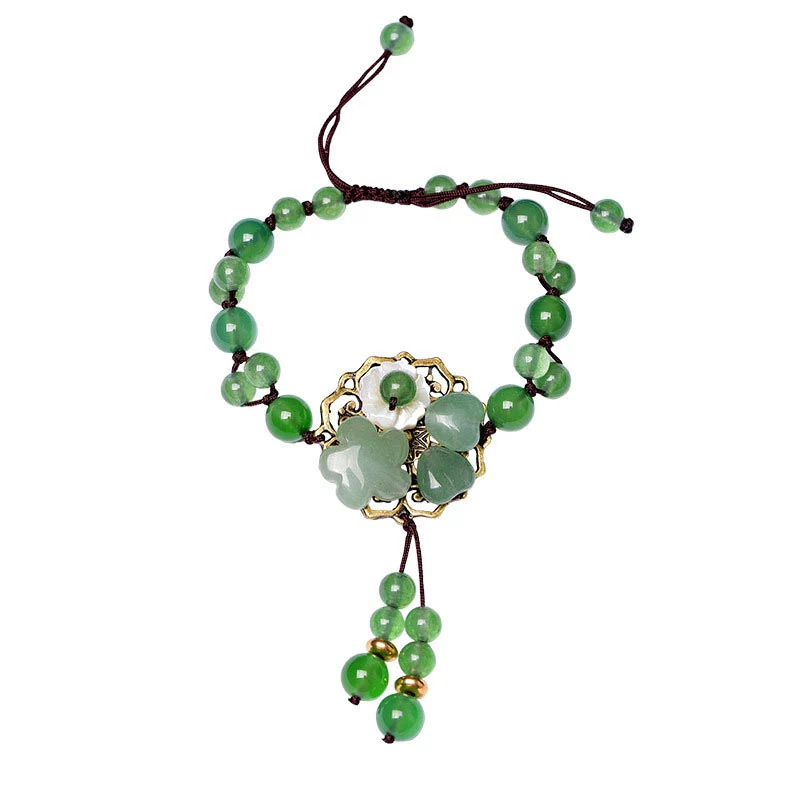 Braccialetto con fiori pendenti in giada verde naturale Buddha Stones Luck - Image 19
