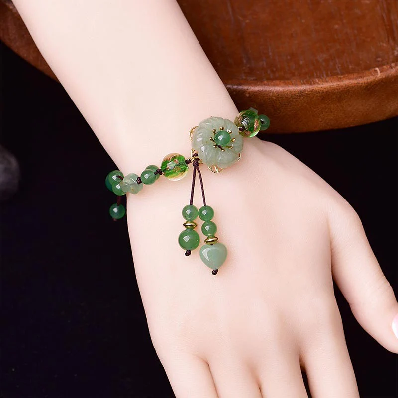 Braccialetto con fiori pendenti in giada verde naturale Buddha Stones Luck - Image 3