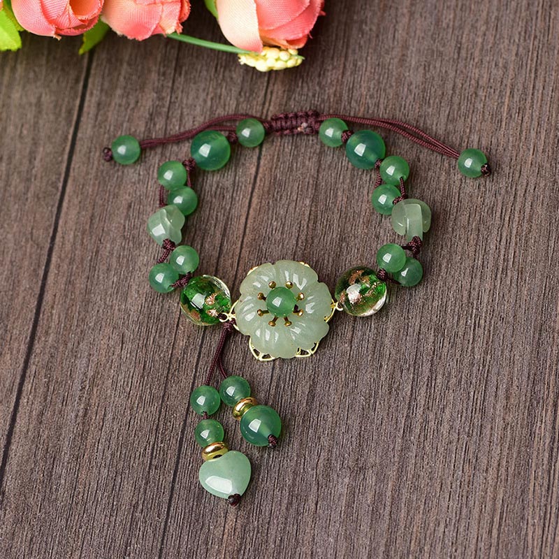Braccialetto con fiori pendenti in giada verde naturale Buddha Stones Luck - Image 5
