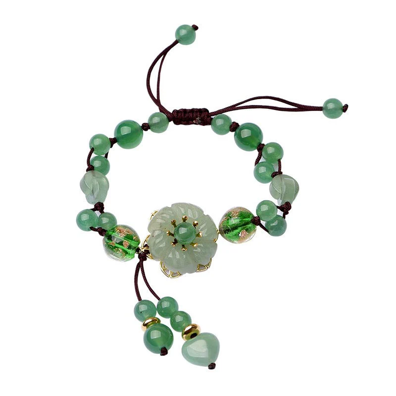 Braccialetto con fiori pendenti in giada verde naturale Buddha Stones Luck - Image 6