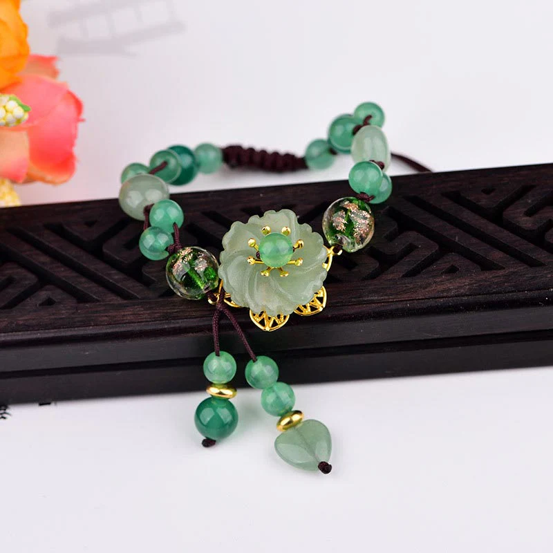 Braccialetto con fiori pendenti in giada verde naturale Buddha Stones Luck - Image 7