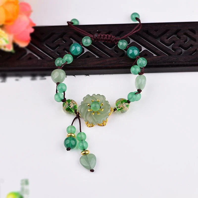 Braccialetto con fiori pendenti in giada verde naturale Buddha Stones Luck - Image 8