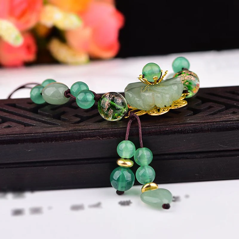 Braccialetto con fiori pendenti in giada verde naturale Buddha Stones Luck - Image 9