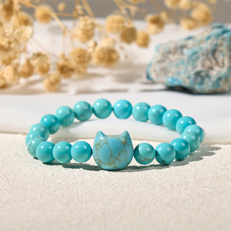 Braccialetto con perline di turchese naturale per gatti Buddha Stones