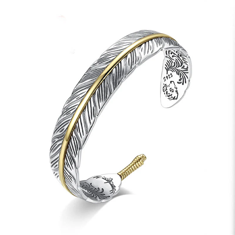 Braccialetto con polsino intagliato con motivo a piume Buddha Stones Luck Wealth - Image 11