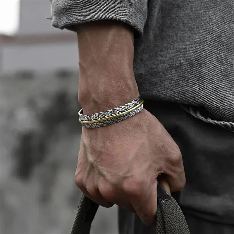 Braccialetto con polsino intagliato con motivo a piume Buddha Stones Luck Wealth - Image 6