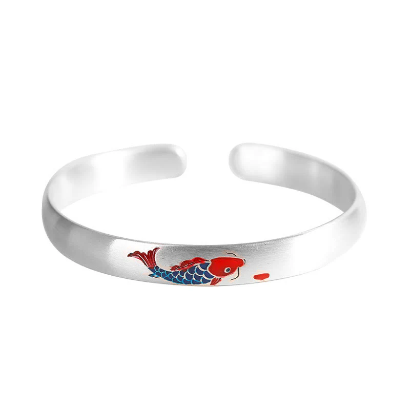 Braccialetto con polsino portafortuna in argento sterling 999 con pesce koi Buddha Stones - Image 8