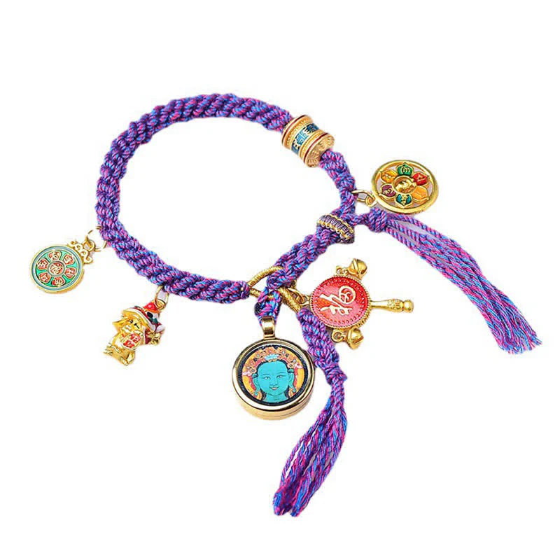 Braccialetto con treccia di corda della fortuna Thangka della dea della ricchezza Tara verde tibetana Zakiram - Image 3