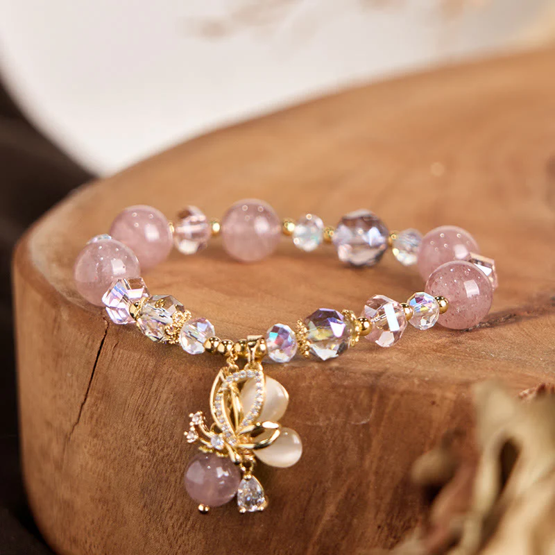 Braccialetto curativo a forma di farfalla in quarzo fragola naturale Buddha Stones - Image 3