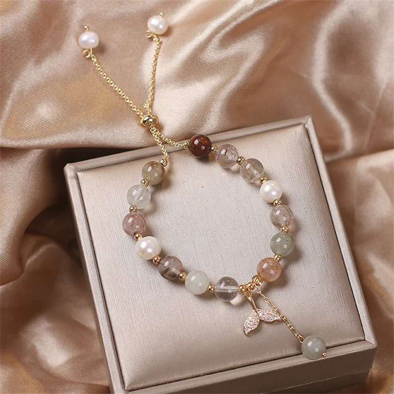 Braccialetto curativo con ciondolo a coda di pesce in quarzo rutilato e quarzo fragola Buddha Stones - Image 11