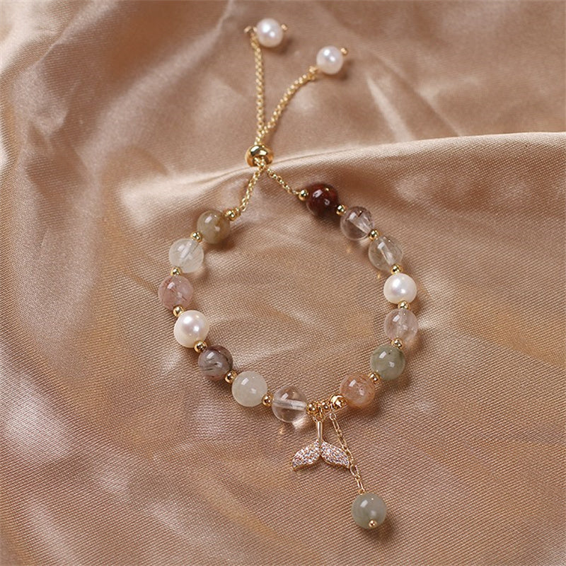 Braccialetto curativo con ciondolo a coda di pesce in quarzo rutilato e quarzo fragola Buddha Stones - Image 12