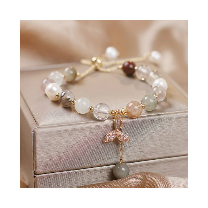 Braccialetto curativo con ciondolo a coda di pesce in quarzo rutilato e quarzo fragola Buddha Stones - Image 13