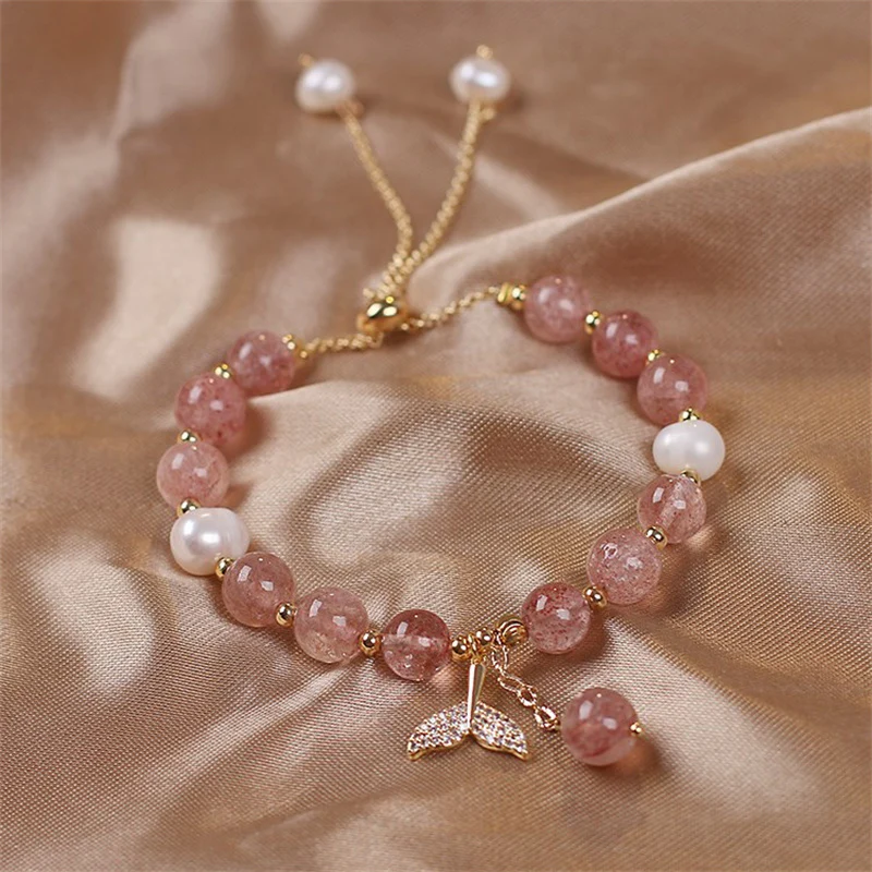 Braccialetto curativo con ciondolo a coda di pesce in quarzo rutilato e quarzo fragola Buddha Stones - Image 3