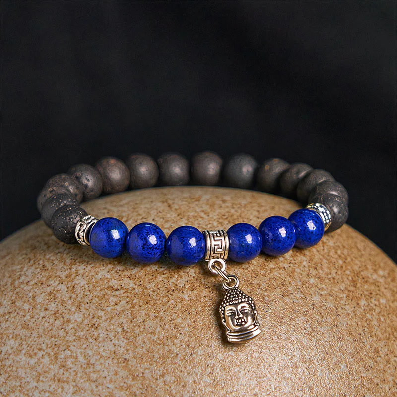 Braccialetto curativo con motivo animale, perline di cristallo di rocca lavica nera Buddha Stones - Image 10