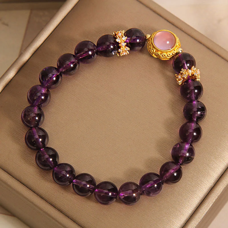 Braccialetto curativo con perle di quarzo fragola e ametista naturale Buddha Stones - Image 4