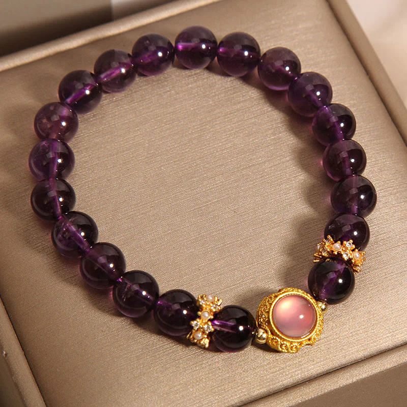 Braccialetto curativo con perle di quarzo fragola e ametista naturale Buddha Stones - Image 7
