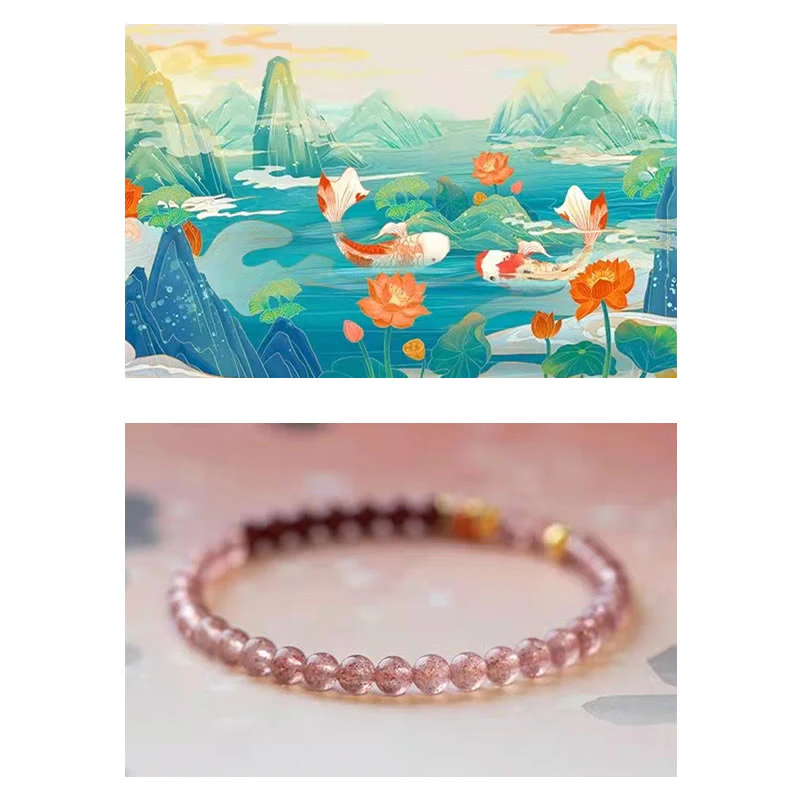 Braccialetto curativo con pesce koi portafortuna in quarzo fragola naturale cinabro Buddha Stones - Image 16