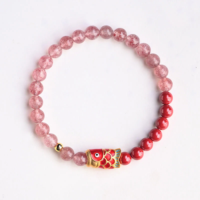 Braccialetto curativo con pesce koi portafortuna in quarzo fragola naturale cinabro Buddha Stones - Image 18