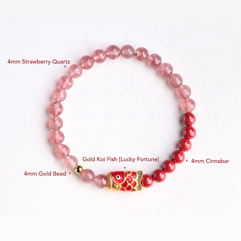 Braccialetto curativo con pesce koi portafortuna in quarzo fragola naturale cinabro Buddha Stones - Image 26