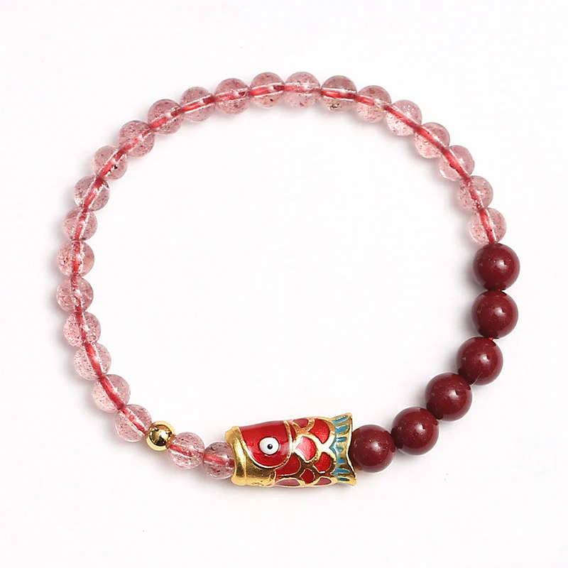 Braccialetto curativo con pesce koi portafortuna in quarzo fragola naturale cinabro Buddha Stones - Image 28