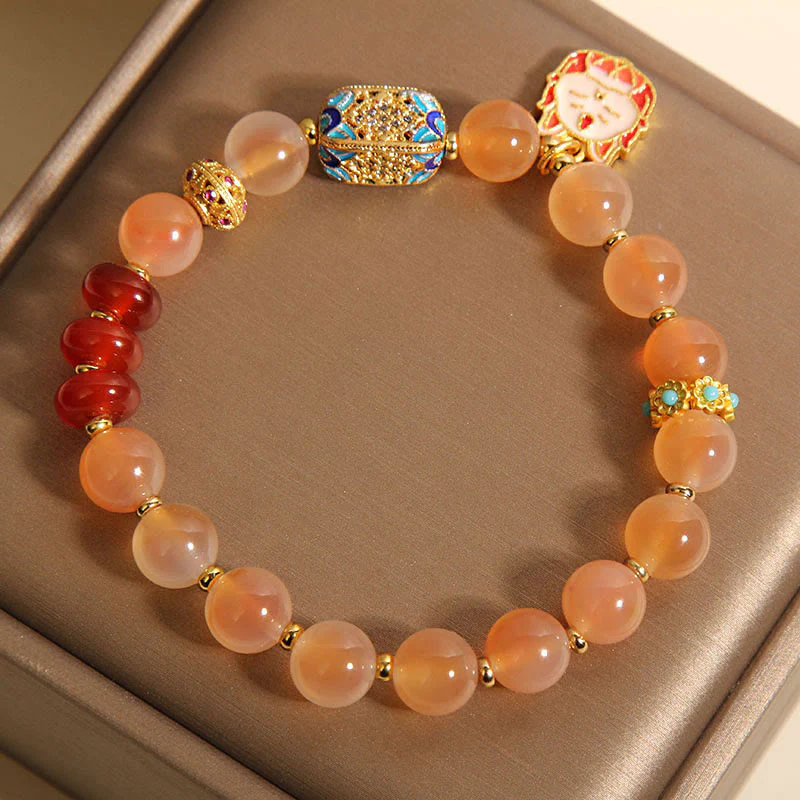 Braccialetto curativo in agata arancione caramellata naturale con volpe a nove code Buddha Stones - Image 6