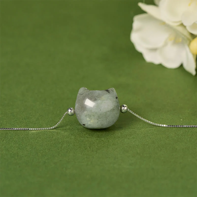 Braccialetto curativo in labradorite naturale con testa di gatto senza volto in argento sterling 925 Buddha Stones - Image 2