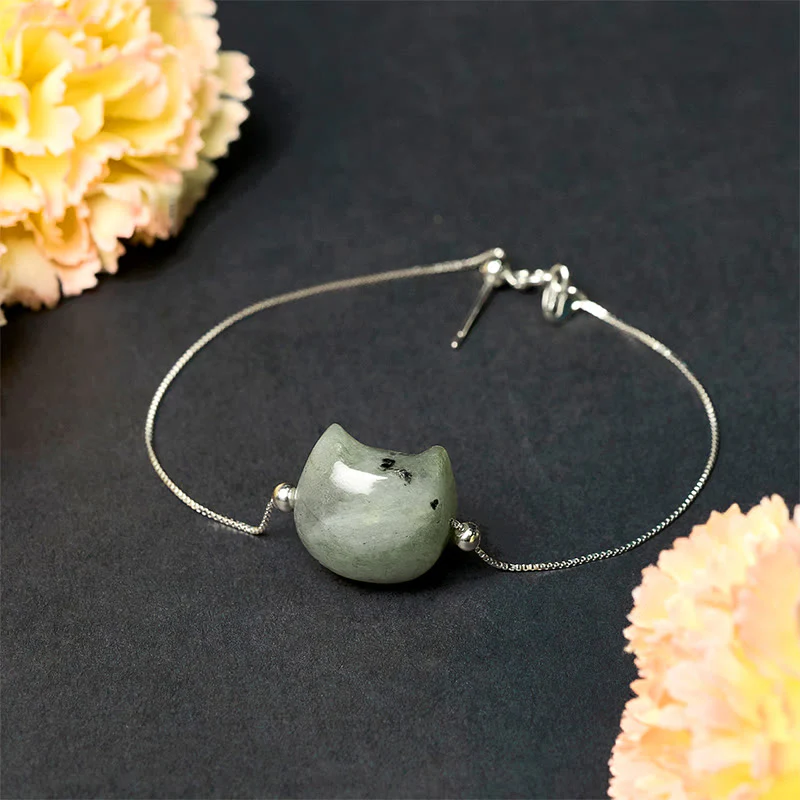 Braccialetto curativo in labradorite naturale con testa di gatto senza volto in argento sterling 925 Buddha Stones - Image 3