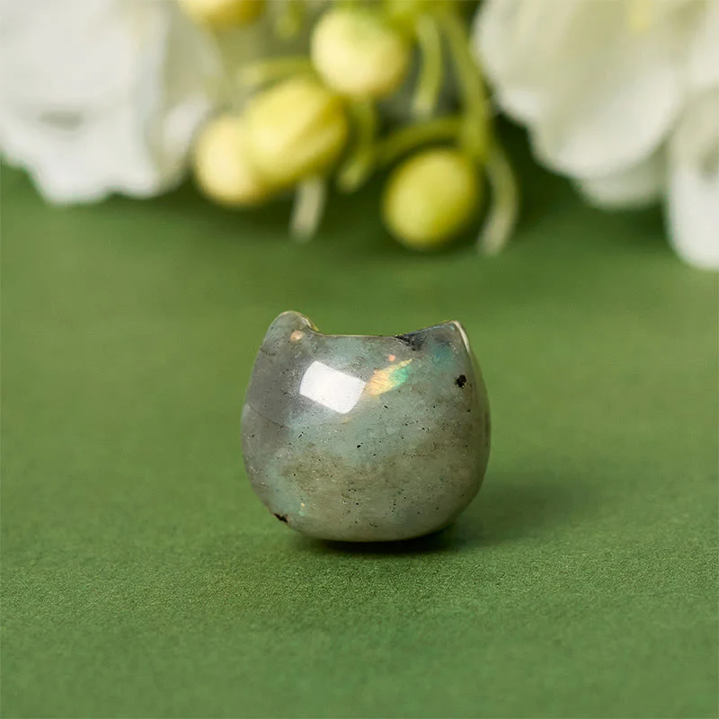 Braccialetto curativo in labradorite naturale con testa di gatto senza volto in argento sterling 925 Buddha Stones - Image 9