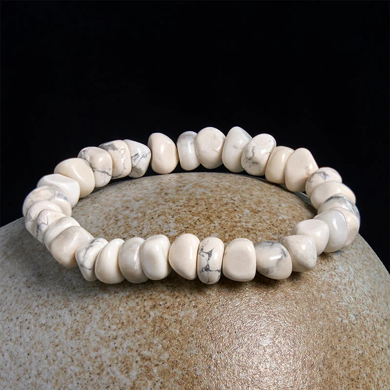 Braccialetto del coraggio con blocchi irregolari di turchese bianco e Buddha Stones - Image 2