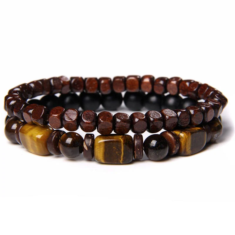 Braccialetto del coraggio in pietra ematite con occhio di tigre e pietre smerigliate Buddha Stones