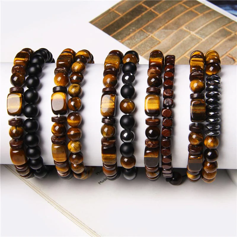 Braccialetto del coraggio in pietra ematite con occhio di tigre e pietre smerigliate Buddha Stones - Image 12