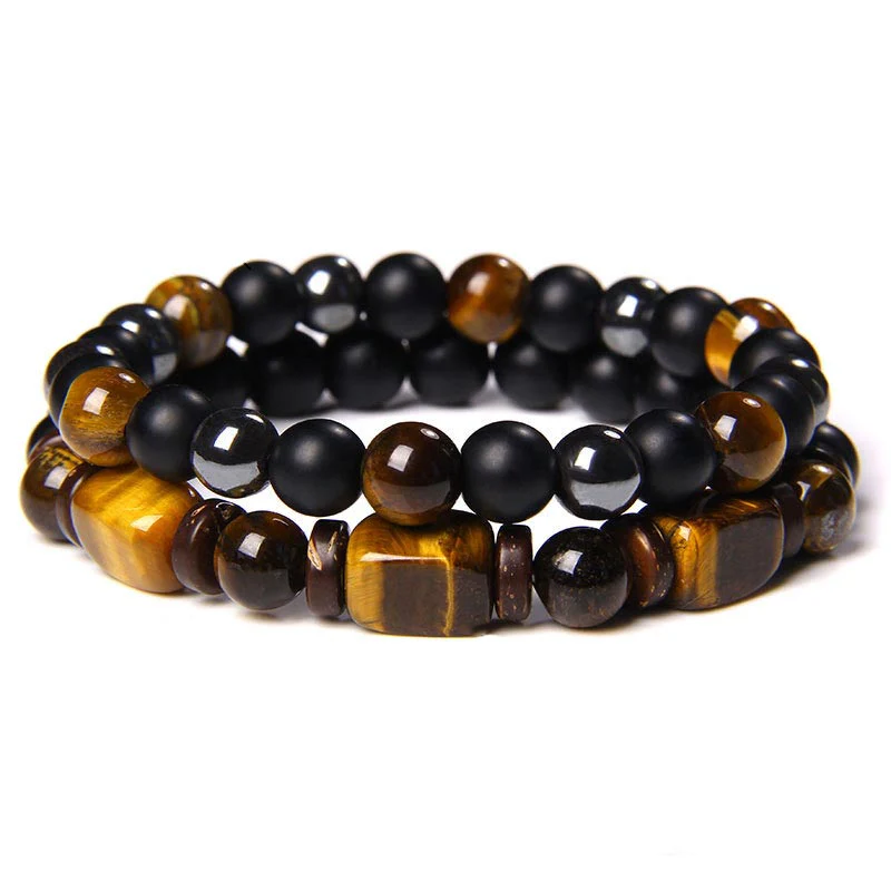 Braccialetto del coraggio in pietra ematite con occhio di tigre e pietre smerigliate Buddha Stones - Image 3