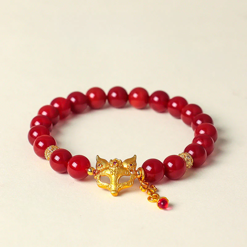Braccialetto del successo in agata rossa del sud con volpe a nove code Buddha Stones