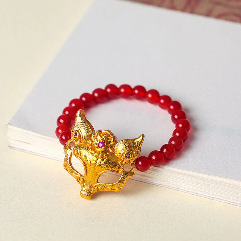 Braccialetto del successo in agata rossa del sud con volpe a nove code Buddha Stones - Image 12