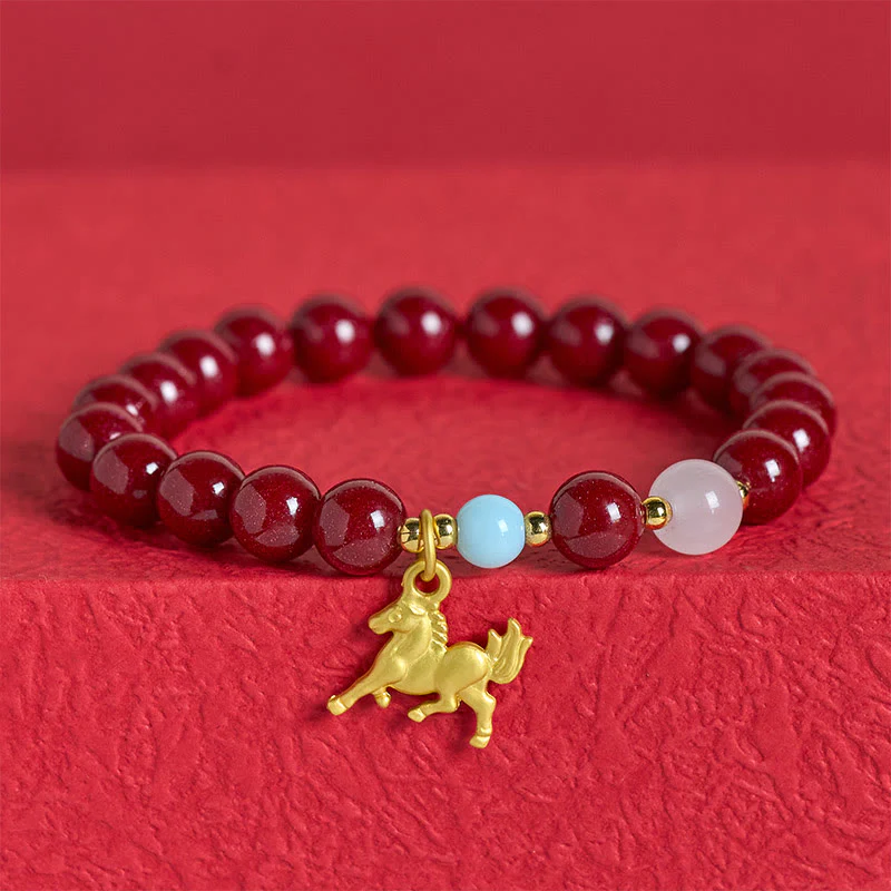 Braccialetto della benedizione del cinabro con ciondolo del cavallo in corsa dell'anno del cavallo Buddha Stones - Image 4