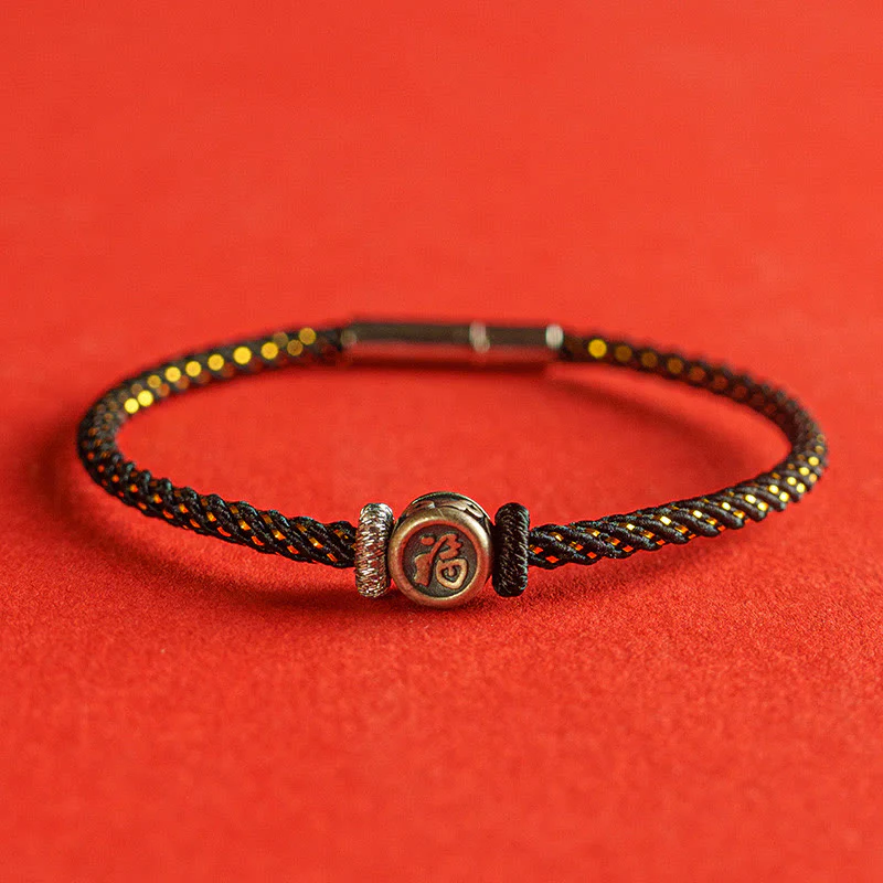 Braccialetto della fede con carattere Fu in argento sterling 925 Buddha Stones intrecciate - Image 9