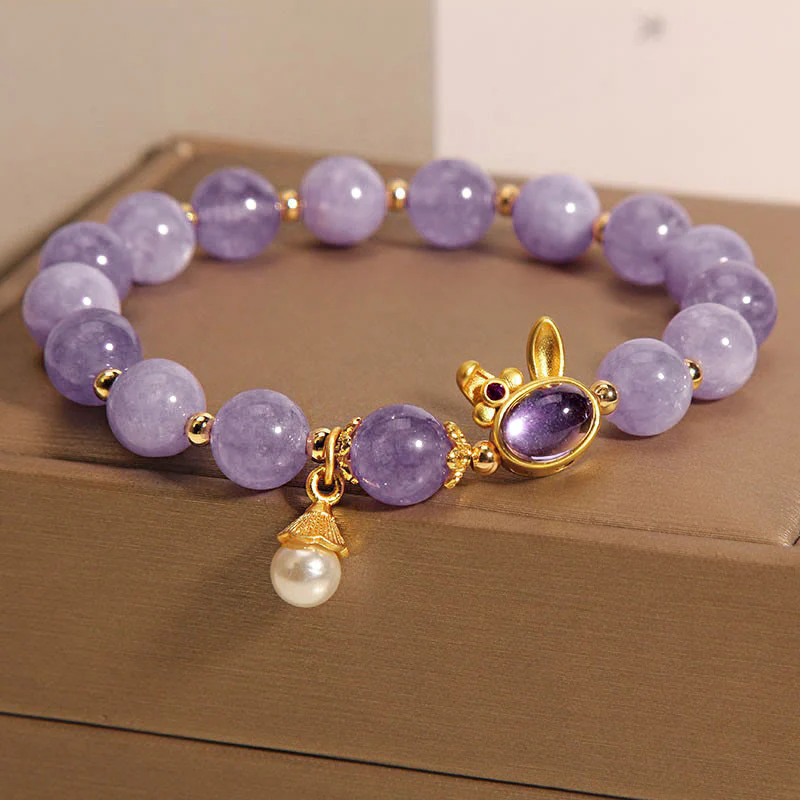 Braccialetto della felicità con coniglio in quarzite viola naturale Buddha Stones - Image 7
