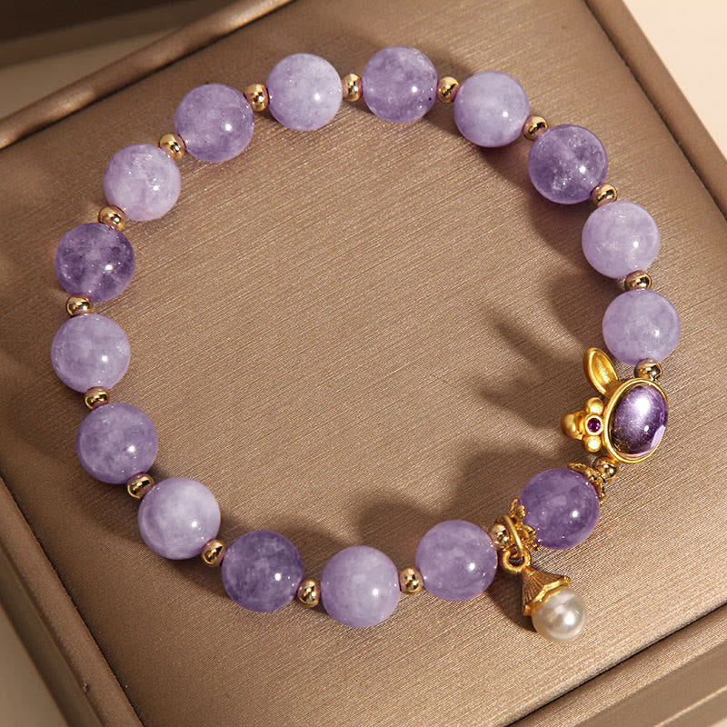 Braccialetto della felicità con coniglio in quarzite viola naturale Buddha Stones - Image 9