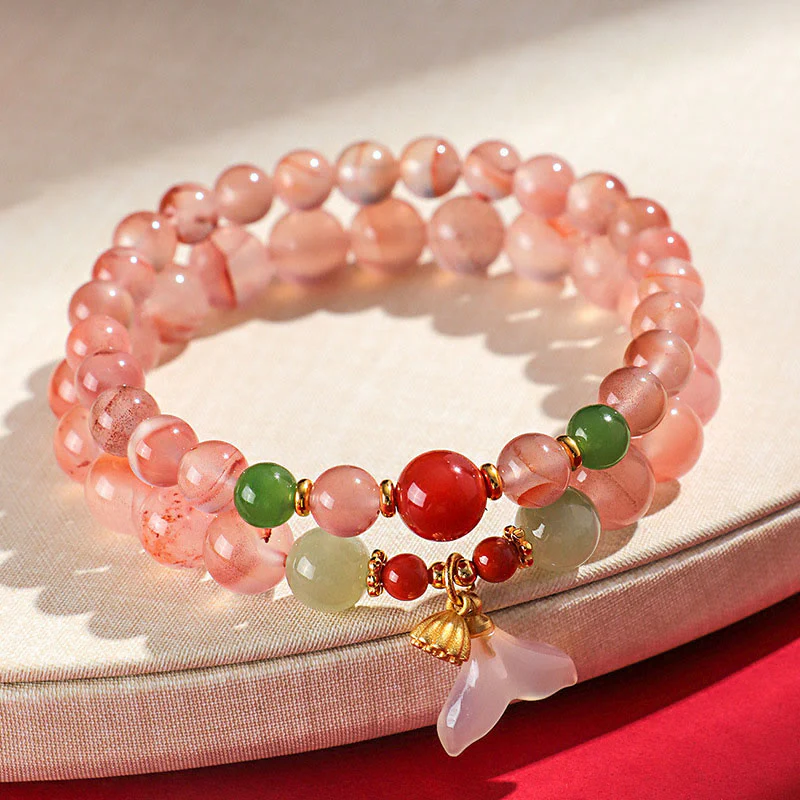 Braccialetto della fortuna Buddha Stones South Red Agate Butterfly Orchid Hetian Jade - Image 5