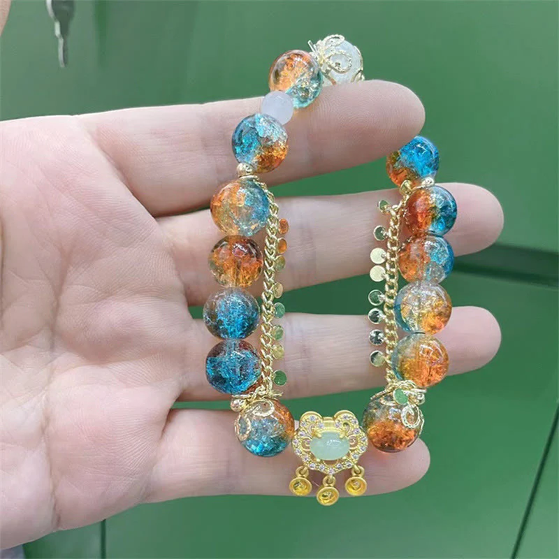 Braccialetto della fortuna con ciondolo cinese con perline di vetro colorate Liuli Buddha Stones - Image 12