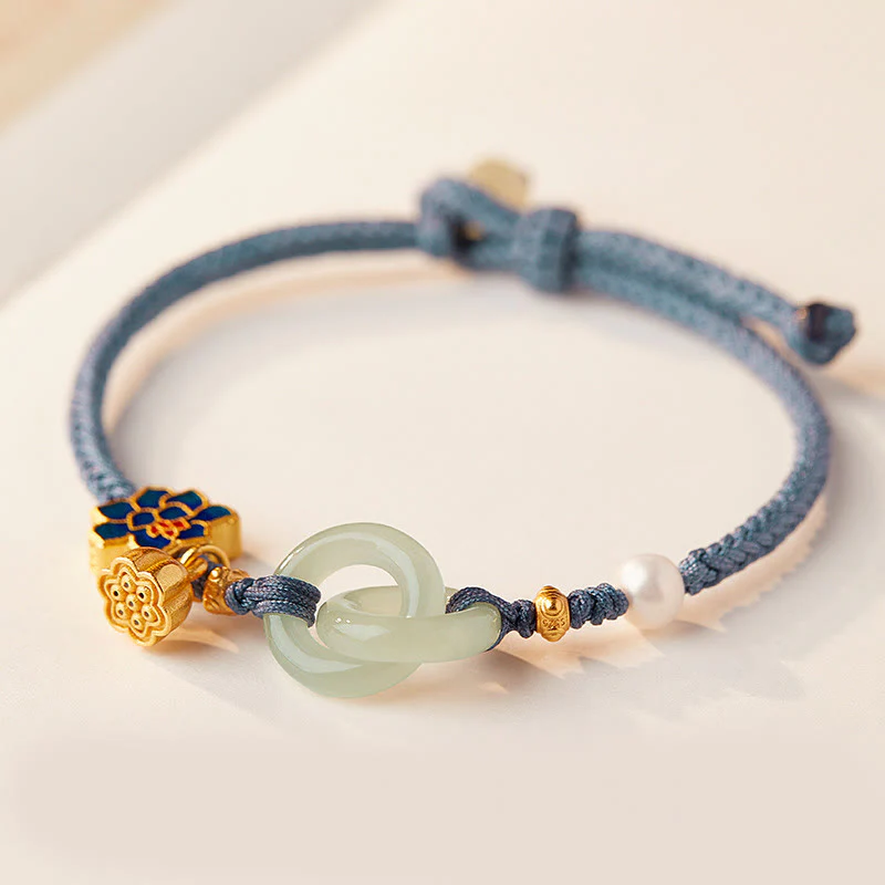 Braccialetto della fortuna con fibbia in corda intrecciata, giada Hetian , Buddha Stones, Lotus Peace - Image 10