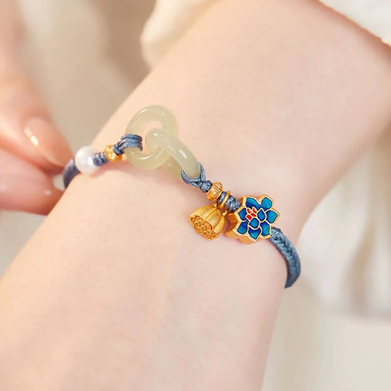 Braccialetto della fortuna con fibbia in corda intrecciata, giada Hetian , Buddha Stones, Lotus Peace - Image 17