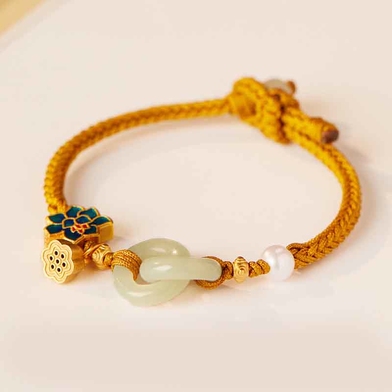 Braccialetto della fortuna con fibbia in corda intrecciata, giada Hetian , Buddha Stones, Lotus Peace - Image 20