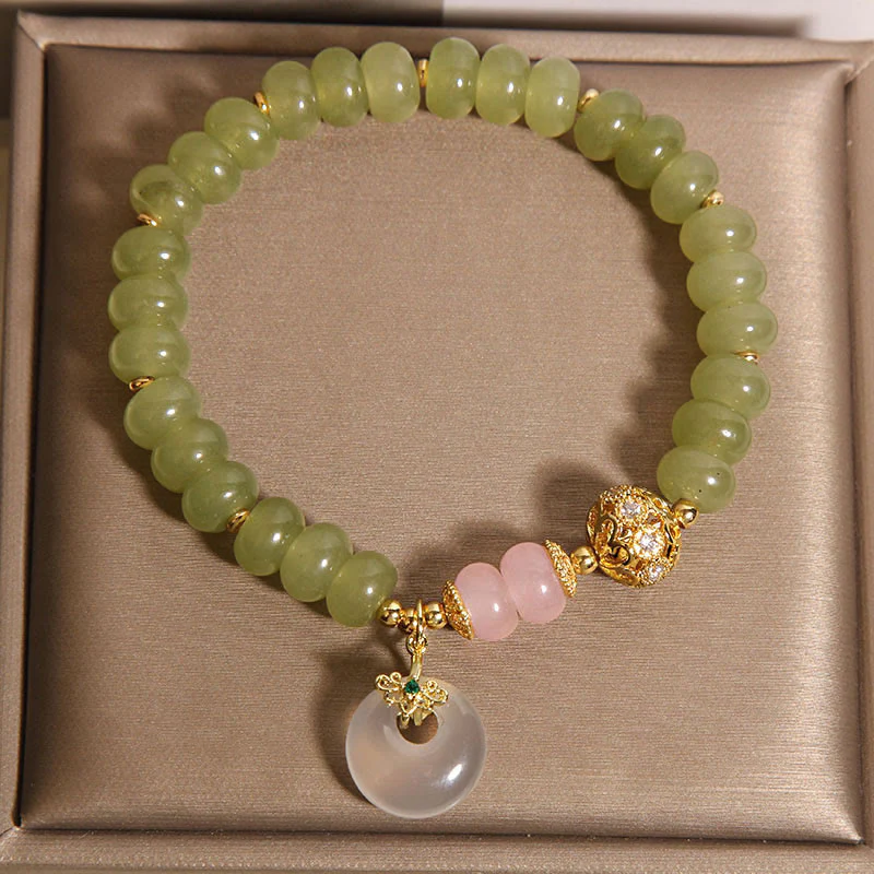 Braccialetto della fortuna con fibbia naturale in giada e quarzo rosa, Buddha Stones e significato della pace - Image 4