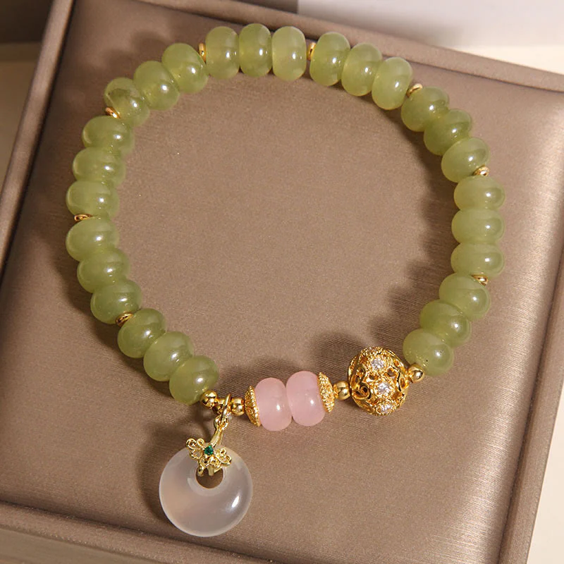 Braccialetto della fortuna con fibbia naturale in giada e quarzo rosa, Buddha Stones e significato della pace - Image 5