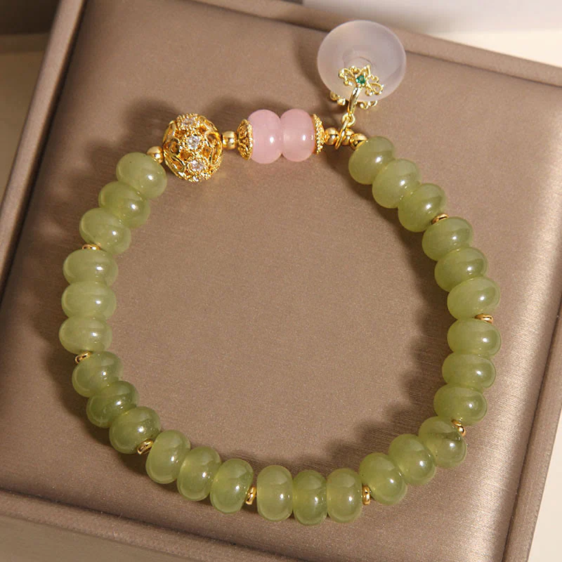 Braccialetto della fortuna con fibbia naturale in giada e quarzo rosa, Buddha Stones e significato della pace - Image 6