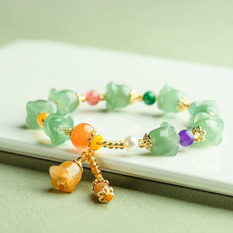 Braccialetto della fortuna con fiore di magnolia, avventurina verde Buddha Stones - Image 3